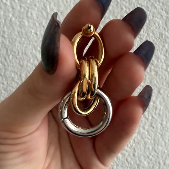 Mixed Metal Round Chain Link Dangle Earrings in Gold & Silver - Picture 3 of 7